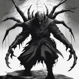 A dark Dungeons & Dragons illustration depicting a demon that takes the form of a spider