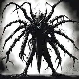 A dark Dungeons & Dragons illustration depicting a demon that takes the form of a spider