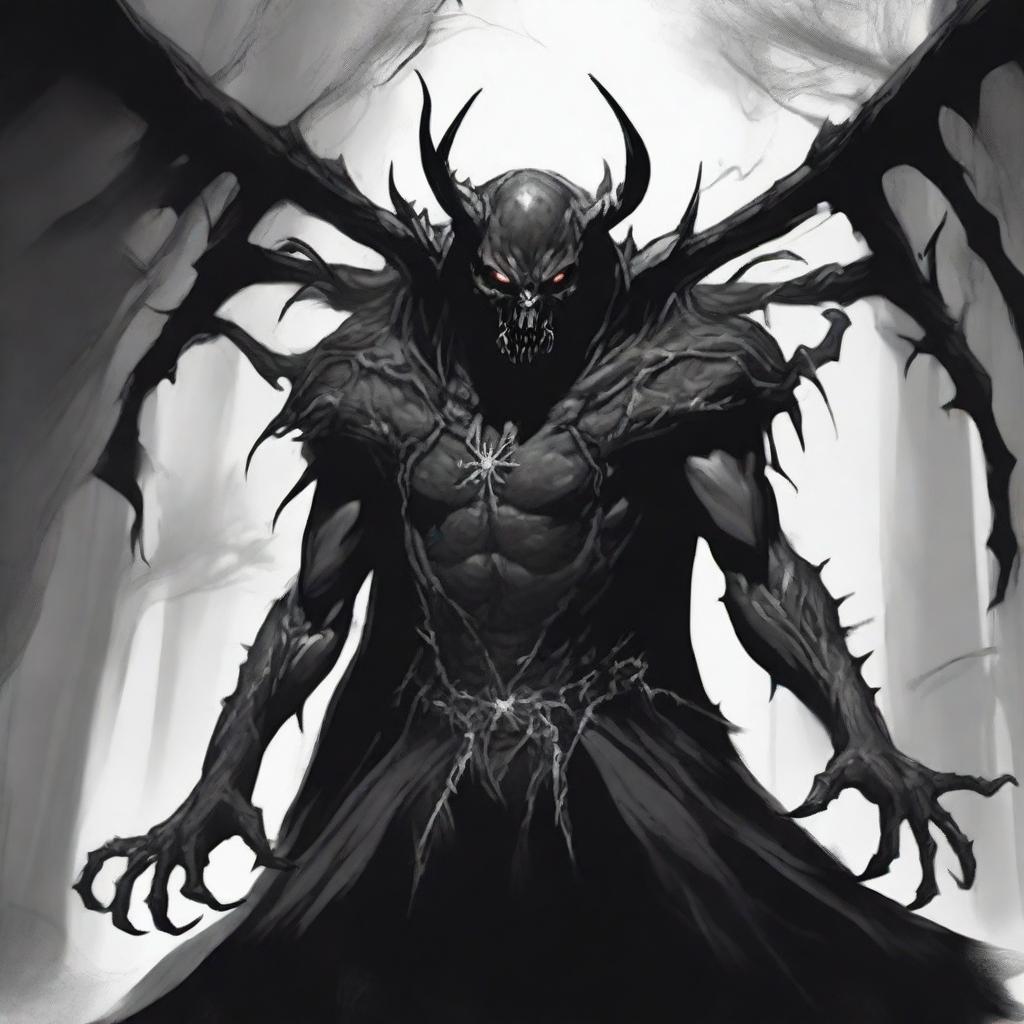 A dark Dungeons & Dragons illustration depicting a demon that takes the form of a spider