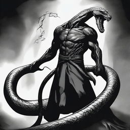 A dark Dungeons & Dragons illustration depicting a demon that takes the form of a snake