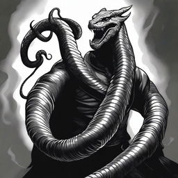 A dark Dungeons & Dragons illustration depicting a demon that takes the form of a snake