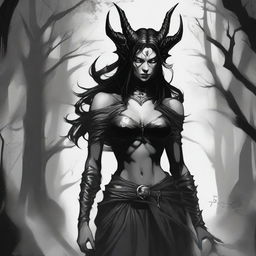 A dark Dungeons & Dragons illustration depicting a demon that takes the form of a beautiful woman