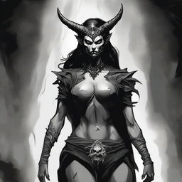 A dark Dungeons & Dragons illustration depicting a demon that takes the form of a beautiful woman