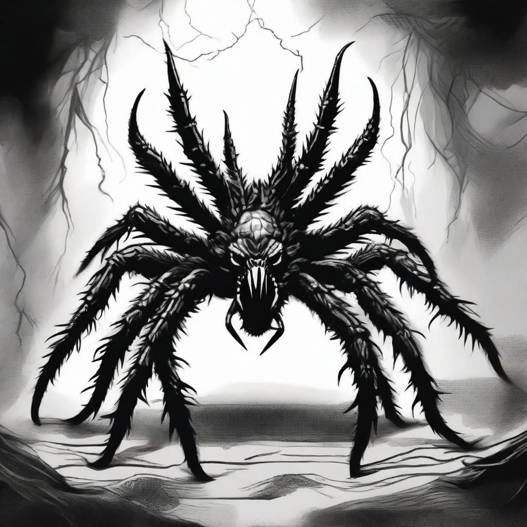 A dark Dungeons & Dragons illustration depicting a demon in the form of a tarantula