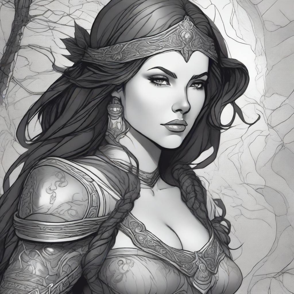 A dark Dungeons & Dragons illustration of a beautiful woman