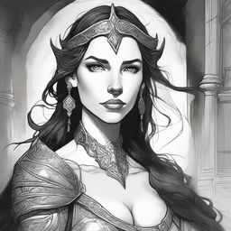 A dark Dungeons & Dragons illustration of a beautiful woman