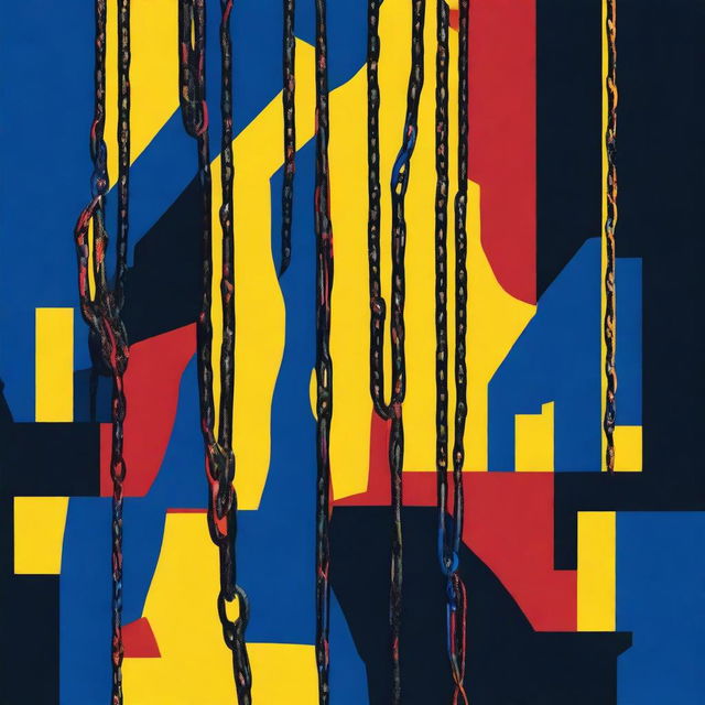 Create a dark abstract image inspired by Romania, featuring the colors blue, yellow, and red