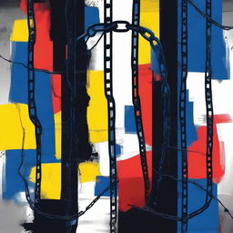 Create a dark abstract image inspired by Romania, featuring the colors blue, yellow, and red