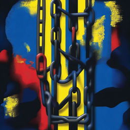 Create a dark abstract image inspired by Romania, featuring the colors blue, yellow, and red