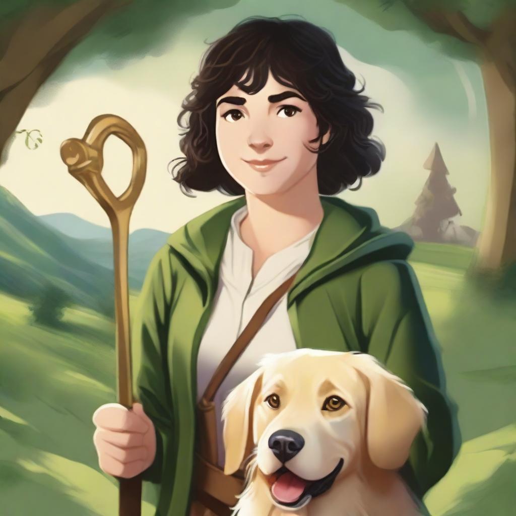 A detailed portrait of a female hobbit with short, curly black hair and brown eyes