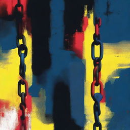 Create a dark abstract image inspired by Romania, featuring the colors faded blue, yellow, and red