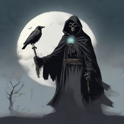 Under a hazy full moon, a cunning and scheming undead lord stands, wearing a mask