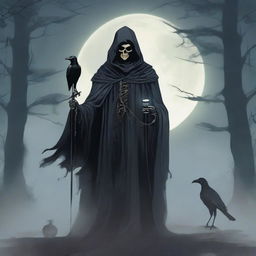 Under a hazy full moon, a cunning and scheming undead lord stands, wearing a mask