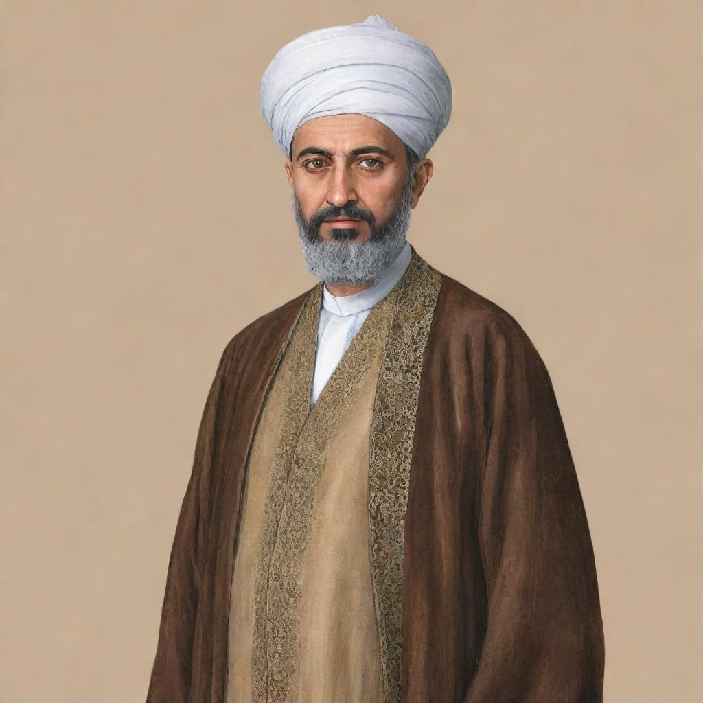 Illustration of Hasan-I Sabbah, a prominent historical figure, dressed in period-appropriate attire