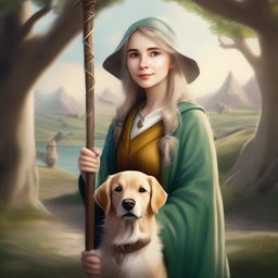 A detailed portrait of a female hobbit wizard