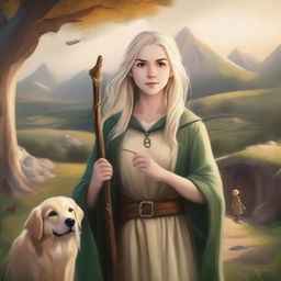 A detailed portrait of a female hobbit wizard