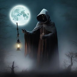 Under a hazy full moon, a cunning and scheming undead lord stands, exuding an aura of malevolence