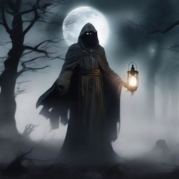 Under a hazy full moon, a cunning and scheming undead lord stands, exuding an aura of malevolence