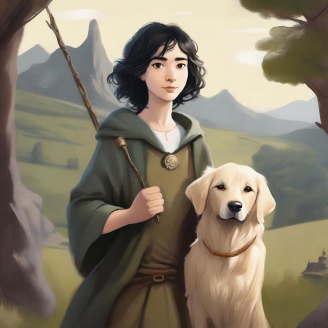 A detailed portrait of a female hobbit with short, curly black hair