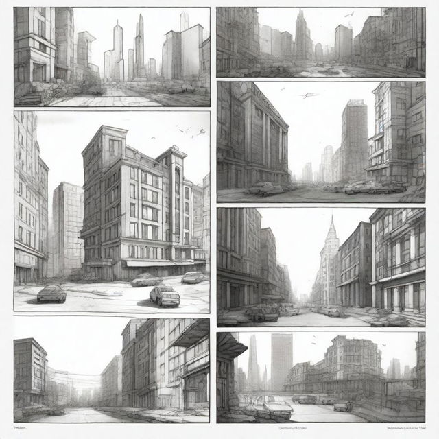 A simple storyboard drawn in pencil, in black and white, for each scene