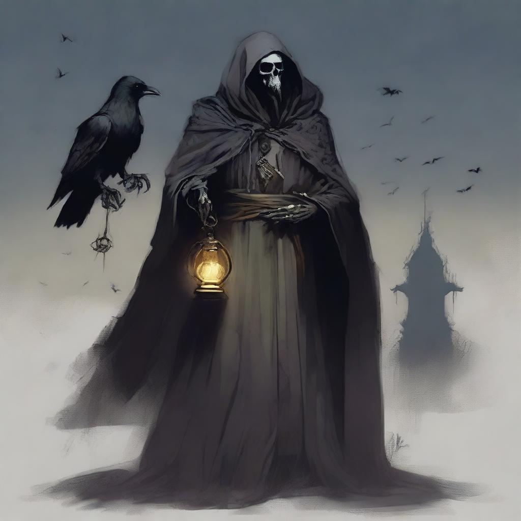 Under a hazy moonlit sky, the cunning and scheming Undead Lord stands, wearing a mask that conceals his face