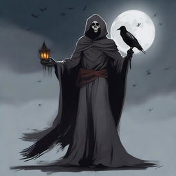 Under a hazy moonlit sky, the cunning and scheming Undead Lord stands, wearing a mask that conceals his face