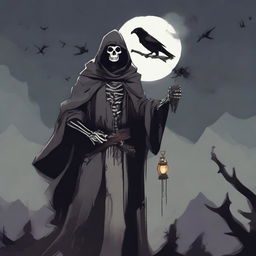 Under a hazy moonlit sky, the cunning and scheming Undead Lord stands, wearing a mask that conceals his face