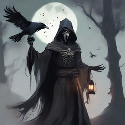 Under a hazy moonlit sky, a cunning and scheming Undead Lord stands, his face hidden behind a mask