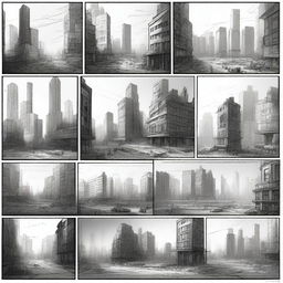 A simple pencil-drawn storyboard in black and white for each scene