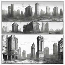 A simple pencil-drawn storyboard in black and white for each scene