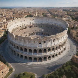 An architecturally accurate rendering of the Colosseum with an added roof that blends with the original design.