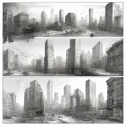 A simple pencil-drawn storyboard in black and white for each scene