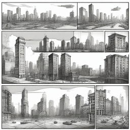 A simple pencil-drawn storyboard in black and white for each scene