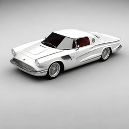 Create a custom hypercar that is a fusion of a 1958 white Ford Thunderbird and a McLaren