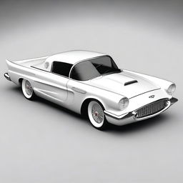 Create a custom hypercar that is a fusion of a 1958 white Ford Thunderbird and a McLaren