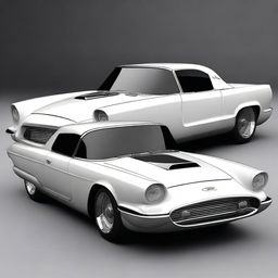 Create a custom hypercar that is a fusion of a 1958 white Ford Thunderbird and a cyberpunk McLaren