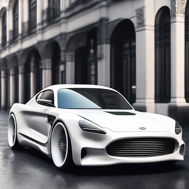 Create a custom hypercar that is a fusion of a 1958 white Ford Thunderbird and a cyberpunk McLaren