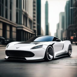 Create a custom hypercar that is a fusion of a 1958 white Ford Thunderbird widebody and a cyberpunk McLaren