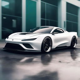 Create a custom hypercar that is a fusion of a 1958 white Ford Thunderbird widebody and a cyberpunk McLaren