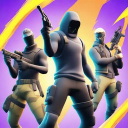 Create a vibrant and dynamic Fortnite thumbnail featuring popular Fortnite characters in an action-packed scene