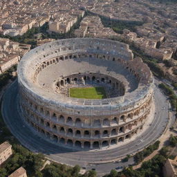 The Roman Colosseum, a global icon, seamlessly combined with a futuristic, transparent, artificial roof.