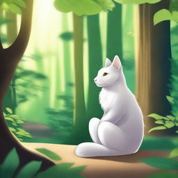 A serene scene where Tama, a mystical creature, awaits patiently