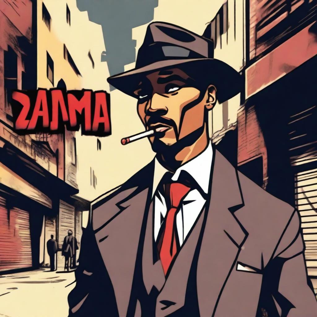 A tough, gangster-looking character with a confident and intimidating expression