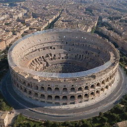 The Roman Colosseum, a global icon, seamlessly combined with a futuristic, transparent, artificial roof.