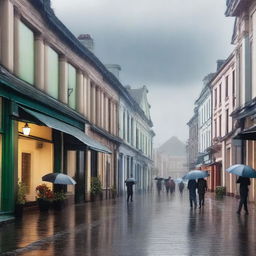 A peaceful scene of a rainy day in a small town