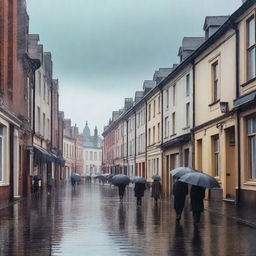 A peaceful scene of a rainy day in a small town