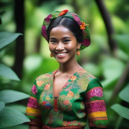 A portrait of an Indonesian girl wearing traditional attire