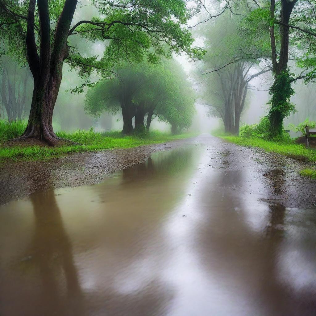 A serene scene capturing the magic of a rainy day