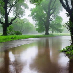 A serene scene capturing the magic of a rainy day