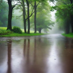 A serene scene capturing the magic of a rainy day